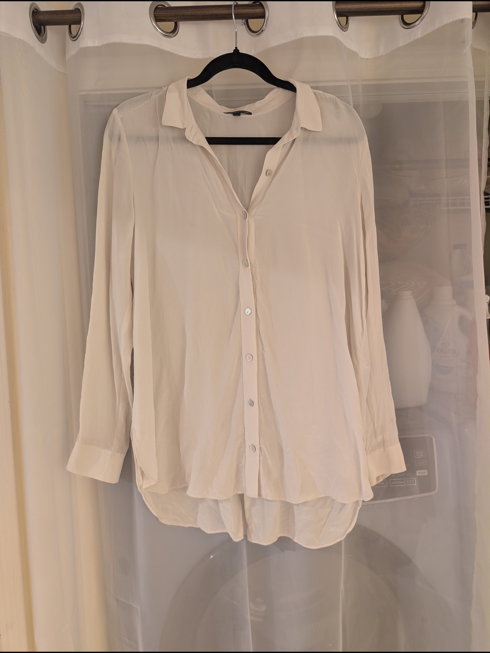Eileen Fisher Cream Button-Down 100% Silk Long Line Shirt